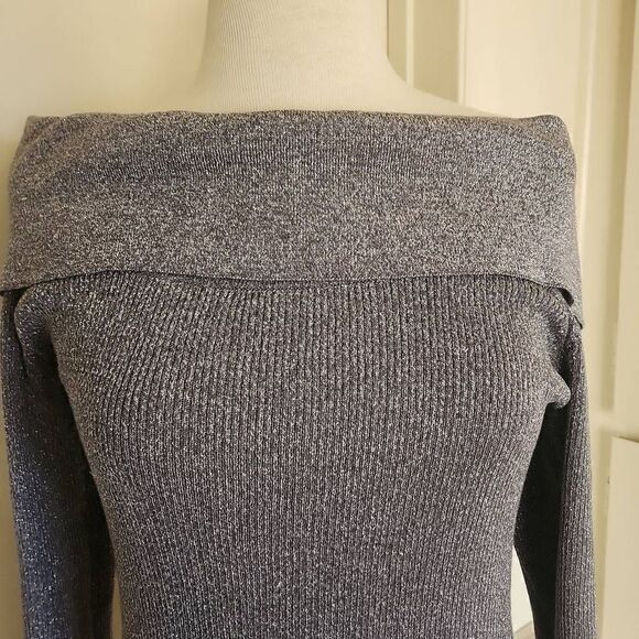 7th Avenue Design Studio Silver Shimmer off the Shoulder Sweater, NWOT, S( wears - Picture 6 of 10